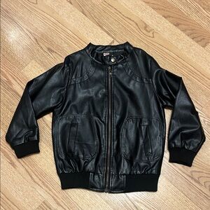 Black Faux Leather Bomber Biker Jacket Boys